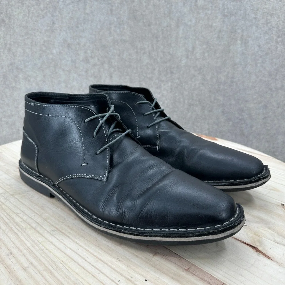 Steve Madden Black Leather Chukka Desert Ankle Boots Mens 13 Lace Up Oxford Shoe